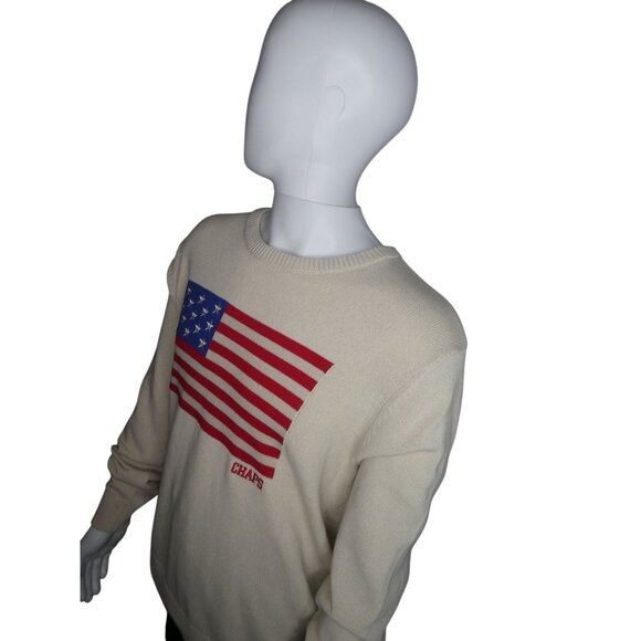 Chaps Men's Crewneck‎ American Flag Sweater Off White Size XL - Picture 4 of 11